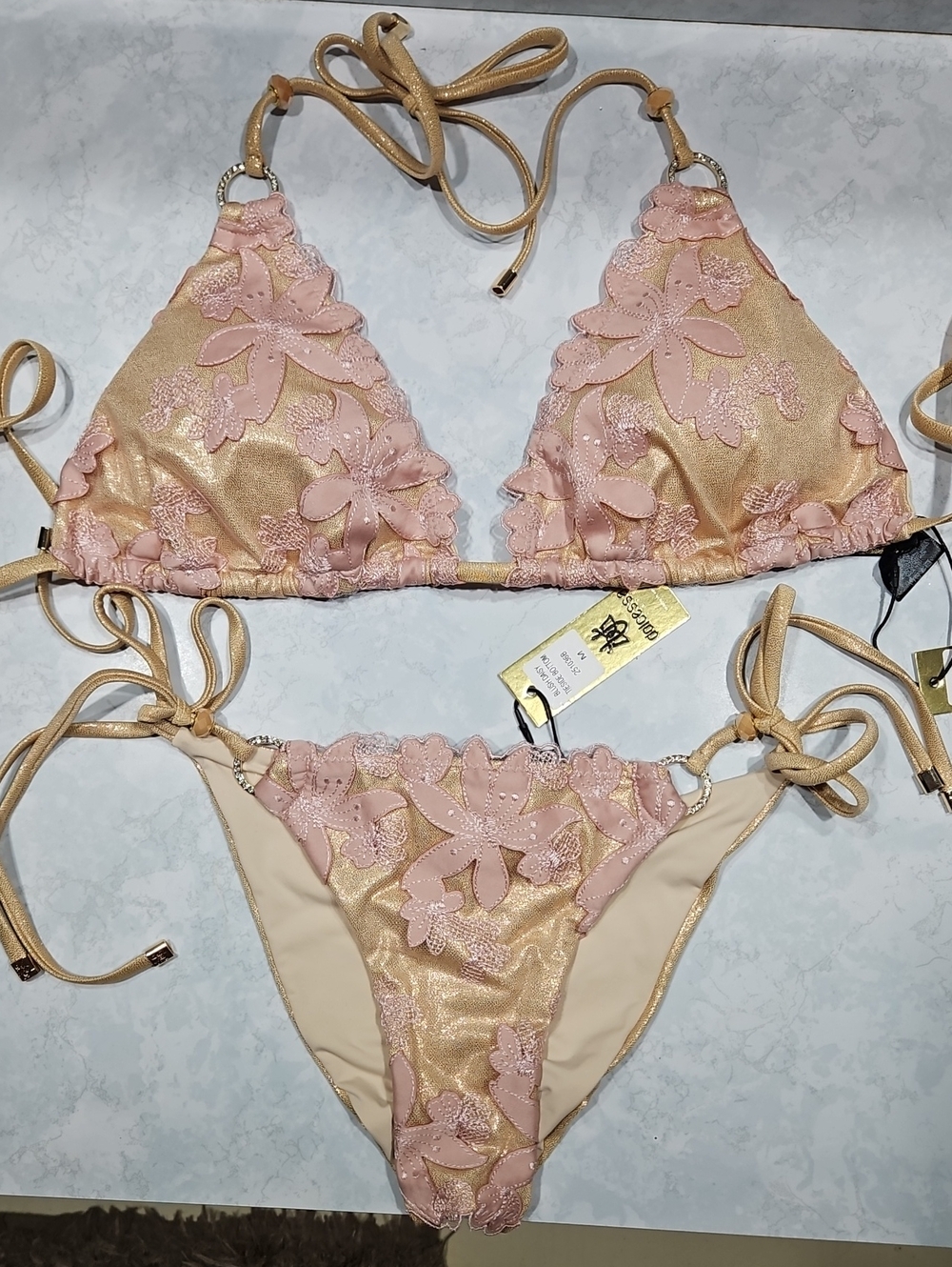 😍Dolcessa Blush Pink Floral Tie-Side Bikini ((RETAILS for $258))